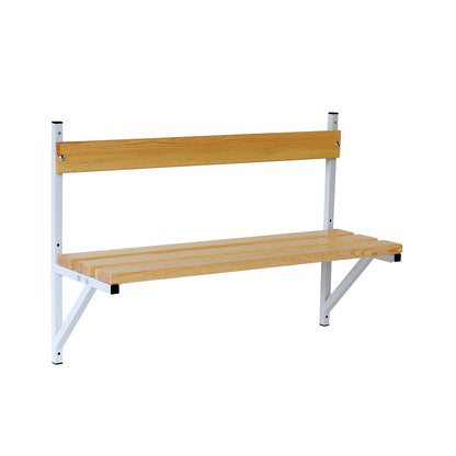 Wall mounted bench, pine wood slats, length 1015 mm, light grey.
