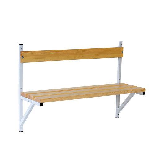 Wall mounted bench, pine wood slats, length 1015 mm, light grey.