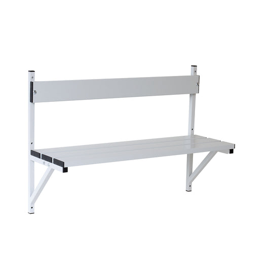 Wall mounted bench, aluminium slats/stainless steel frame, length 1015 mm, light grey.