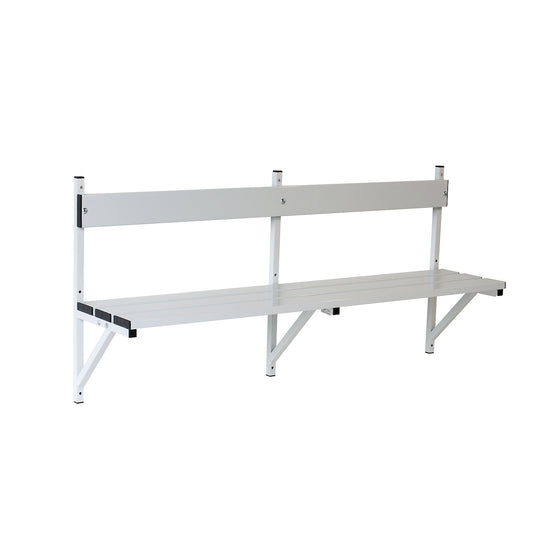 Wall mounted bench, aluminium slats/stainless steel frame, length 2000 mm, light grey.