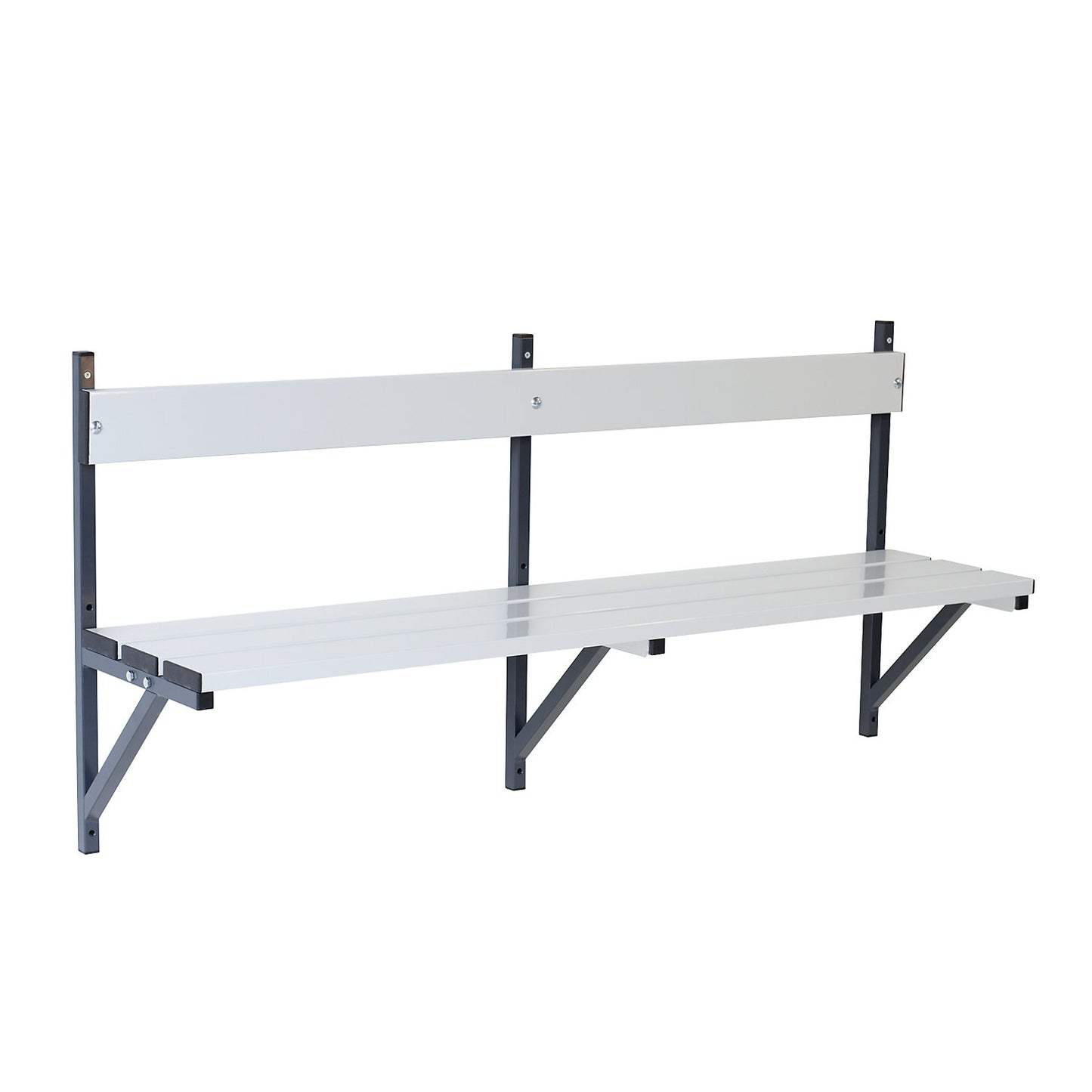 Wall mounted bench, aluminium slats/stainless steel frame, length 1500 mm, charcoal.