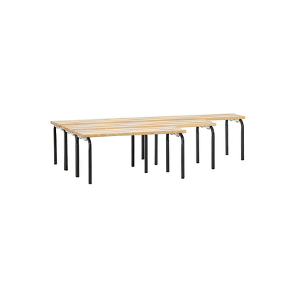 Changing room bench, stackable, pine wood slats, length 1015 mm, charcoal frame.