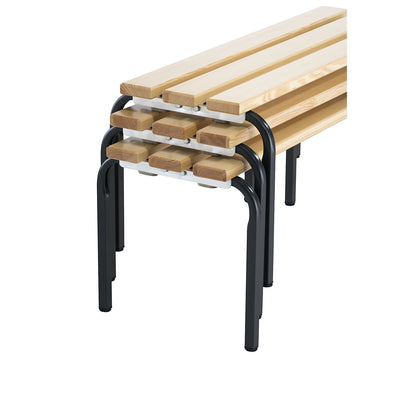 Changing room bench, stackable, pine wood slats, length 1500 mm, charcoal frame.
