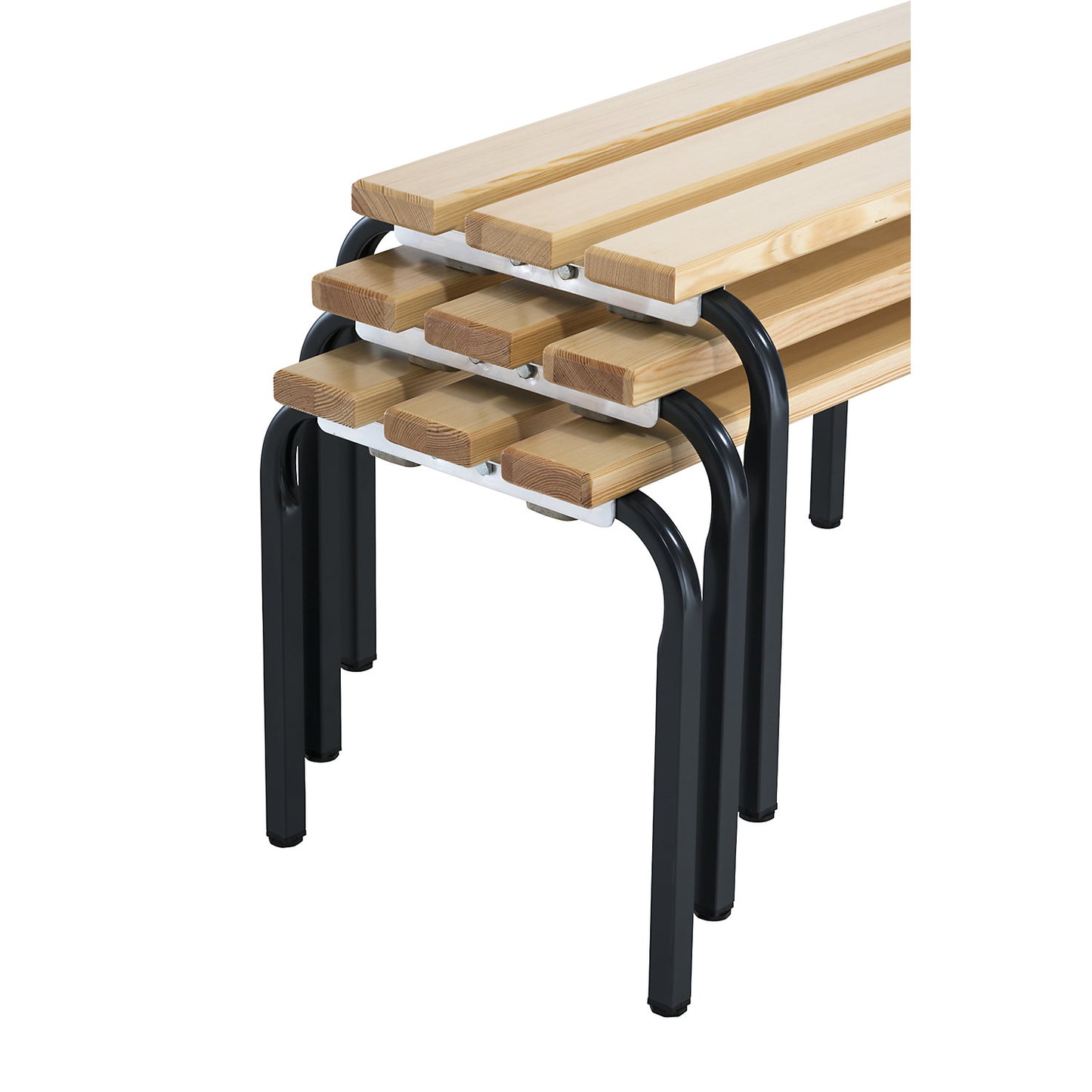 Changing room bench, stackable, pine wood slats, length 2000 mm, charcoal frame.
