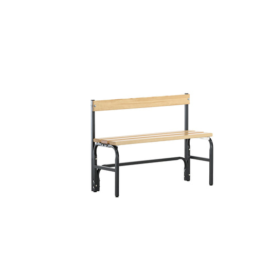 Half height changing room bench with back rest, single-sided, pine wood slats, length 1015 mm, charcoal.