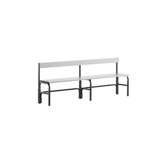 Half height changing room bench with back rest, single-sided, aluminium, length 2000 mm, charcoal.