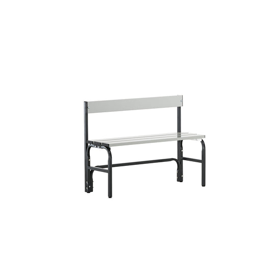 Half height changing room bench with back rest, single-sided, aluminium / stainless steel, length 1015 mm, charcoal.