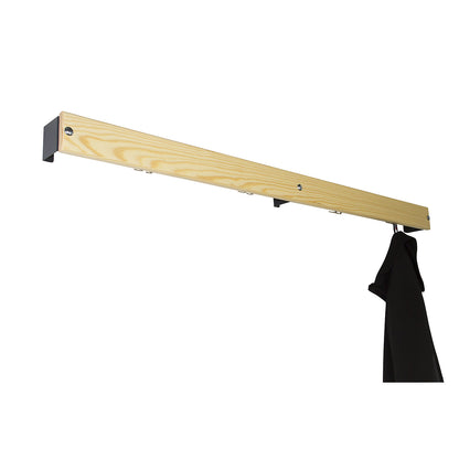 Coat rail, pine wood, length 2000 mm, charcoal spacer.