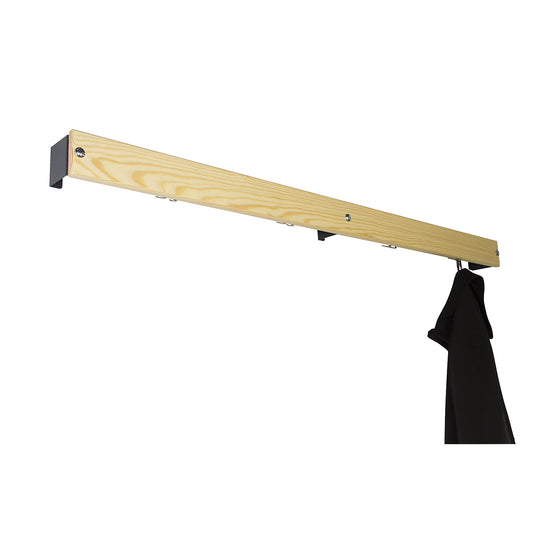 Coat rail, pine wood, length 1500 mm, charcoal spacer.