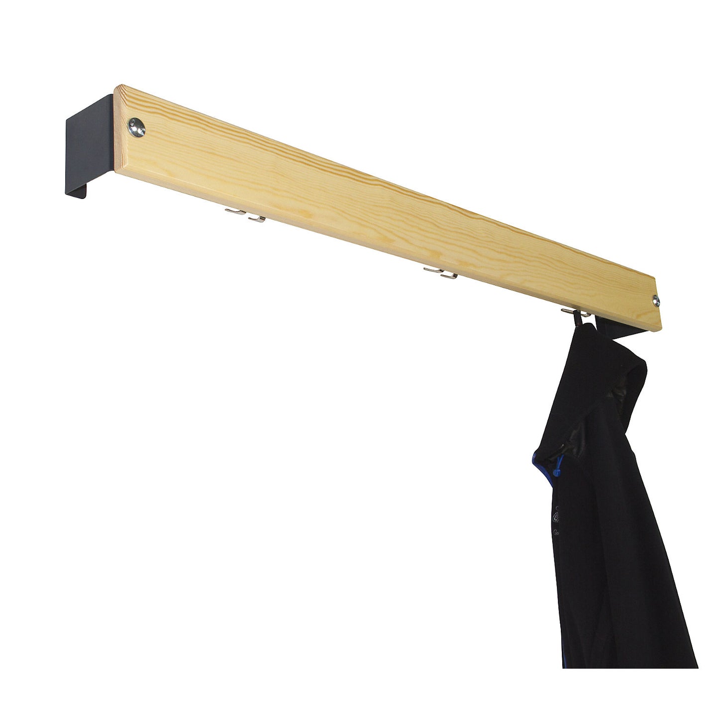 Coat rail, pine wood, length 1015 mm, charcoal spacer.