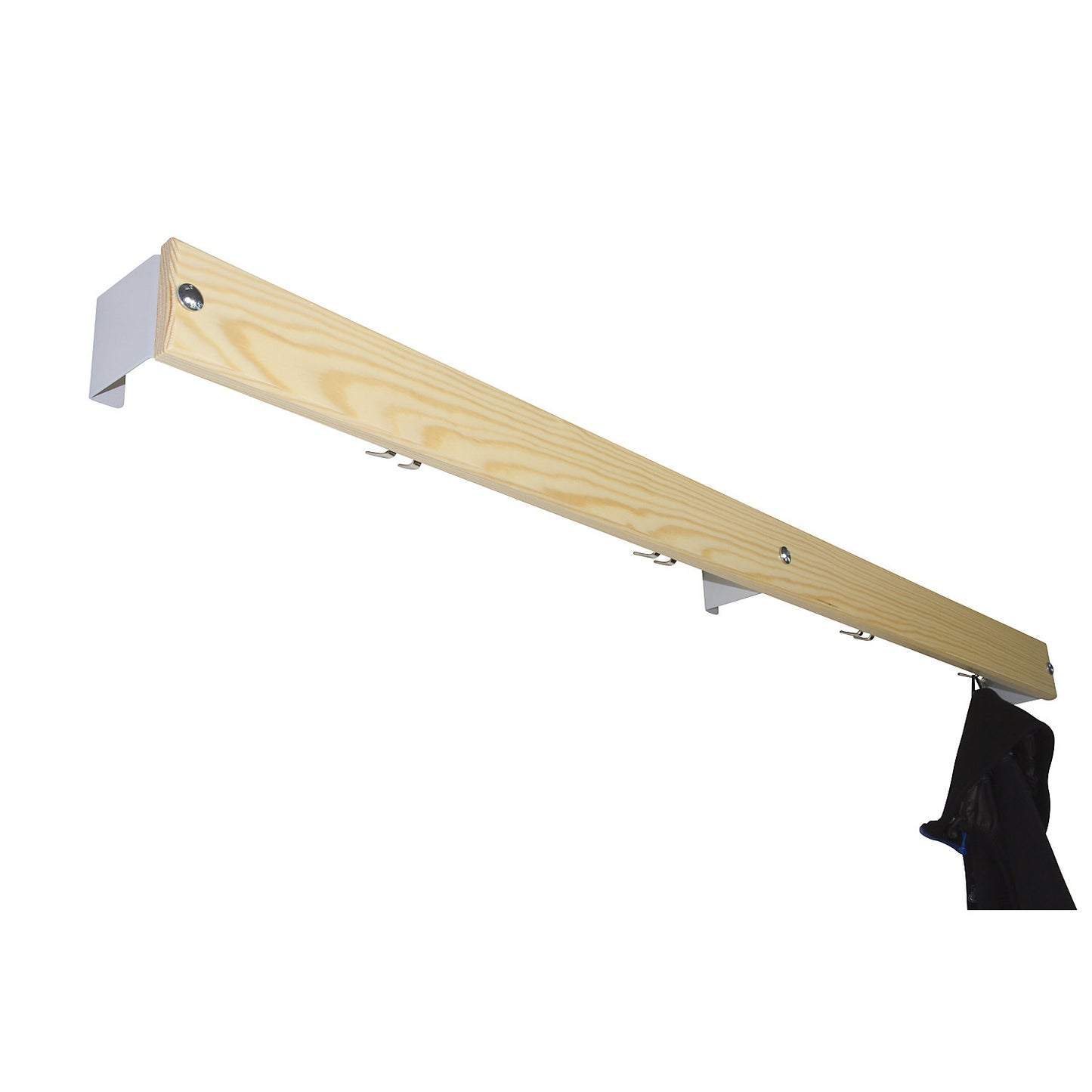 Coat rail, pine wood, length 1500 mm, light grey spacer.