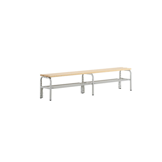 Changing room bench, single sided, with shoe rack, length 2000 mm, light grey.