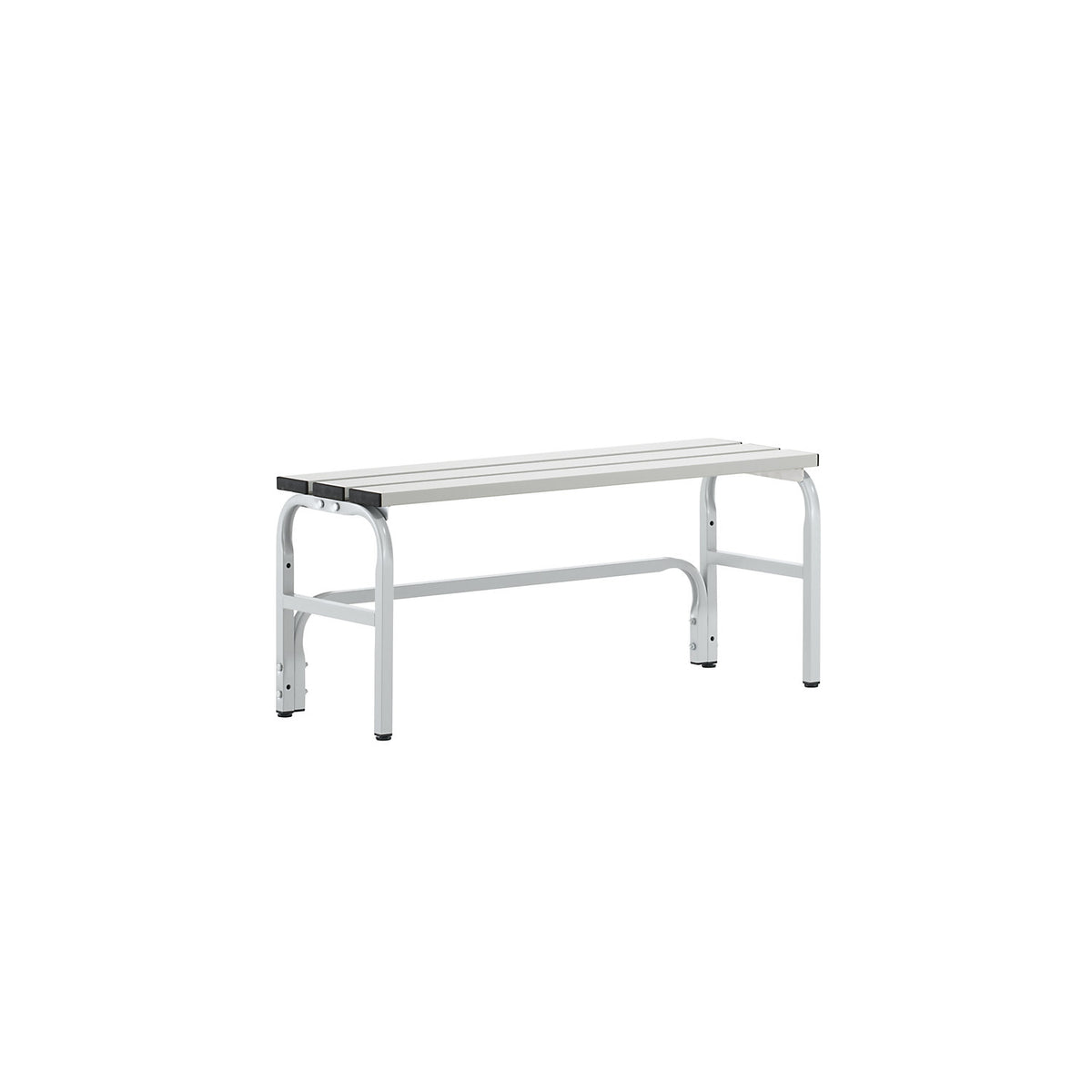 Changing room bench with aluminium slats, HxD 450 x 350 mm, length 1015 mm, light grey.