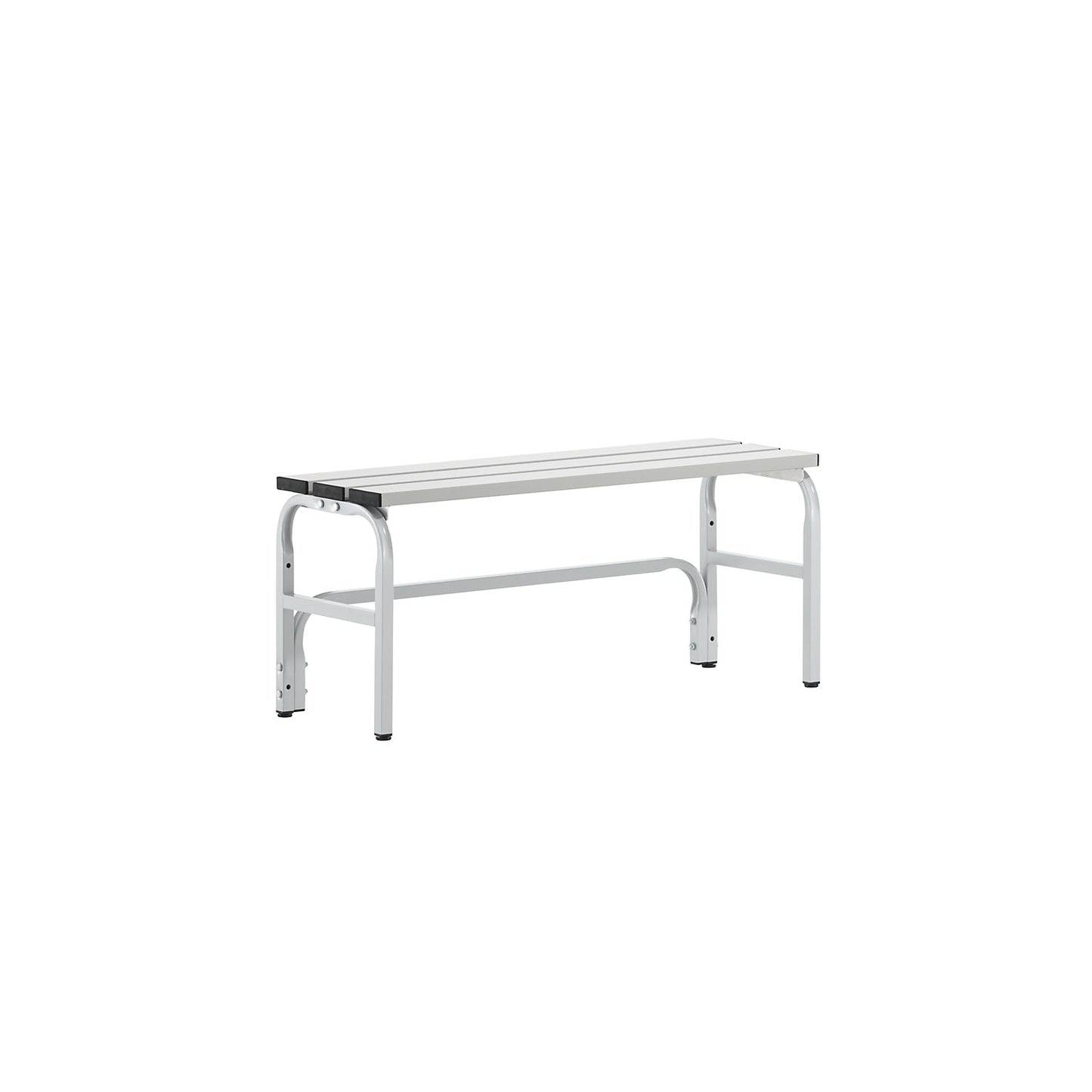 Changing room bench with aluminium slats, HxD 450 x 350 mm, length 1015 mm, light grey.