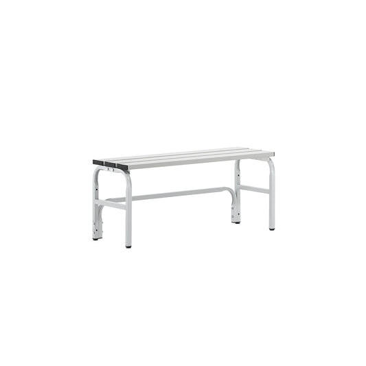 Changing room bench with aluminium slats, HxD 450 x 350 mm, length 1015 mm, light grey.