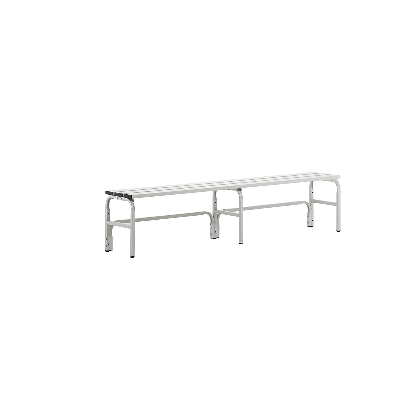 Changing room bench made of stainless steel, HxD 450 x 350 mm, length 1500 mm, light grey.