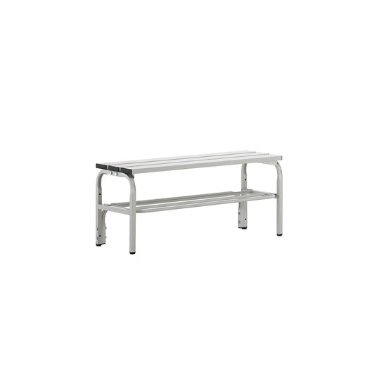 Changing room bench with aluminium slats, HxD 450 x 350 mm, length 1015 mm, light grey, shoe rack.