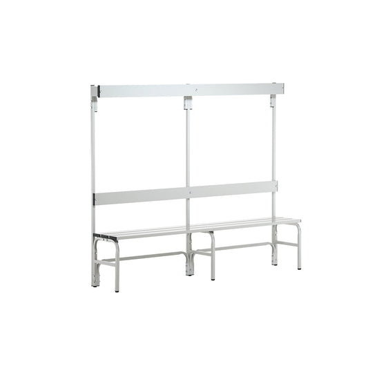 Changing room bench with aluminium slats, HxD 1650 x 375 mm, single sided, length 2000 mm, 6 hooks, light grey.