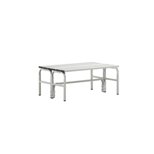 Changing room bench, double sided, aluminium slats, light grey, length 1015 mm.