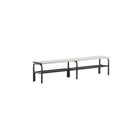 Changing room bench with aluminium slats, HxD 450 x 350 mm, length 2000 mm, charcoal, shoe rack.