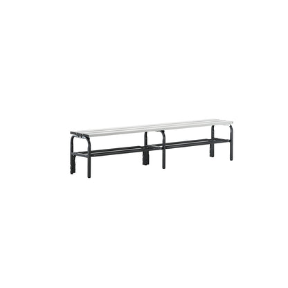 Changing room bench with aluminium slats, HxD 450 x 350 mm, length 1500 mm, charcoal, shoe rack.