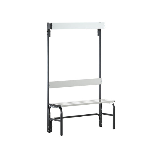Changing room bench with aluminium slats, HxD 1650 x 375 mm, single sided, length 1015 mm, 3 hooks, charcoal.