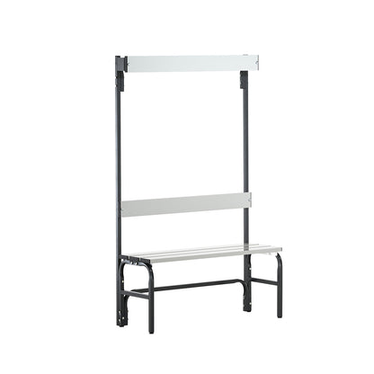 Changing room bench made of stainless steel, HxD 1650 x 375 mm, length 1015 mm, 3 hooks, charcoal.