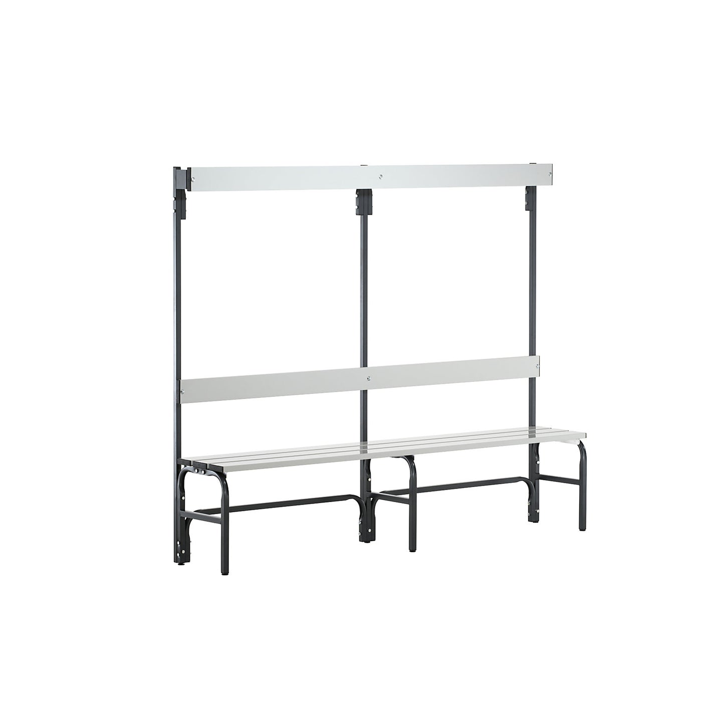 Changing room bench with aluminium slats, HxD 1650 x 375 mm, single sided, length 1500 mm, 6 hooks, charcoal.