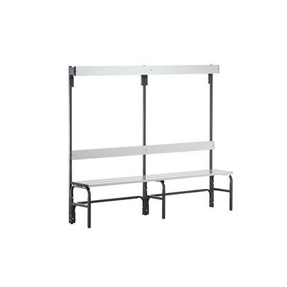 Changing room bench with aluminium slats, HxD 1650 x 375 mm, single sided, length 1500 mm, 6 hooks, charcoal.