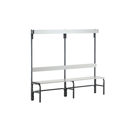 Changing room bench made of stainless steel, HxD 1650 x 375 mm, length 2000 mm, 6 hooks, charcoal.