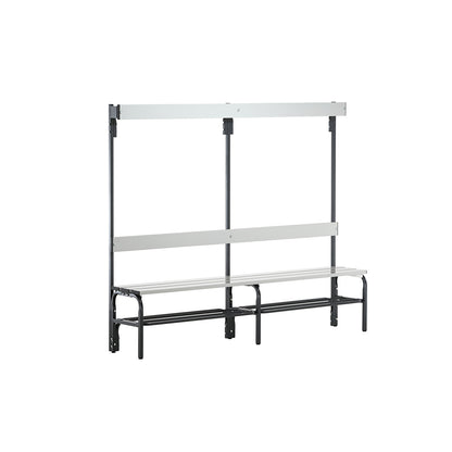 Changing room bench with aluminium slats, HxD 1650 x 375 mm, single sided, length 1500 mm, 6 hooks, charcoal, shoe rack.