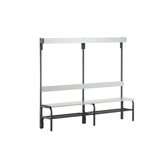 Changing room bench with aluminium slats, HxD 1650 x 375 mm, single sided, length 1500 mm, 6 hooks, charcoal, shoe rack.