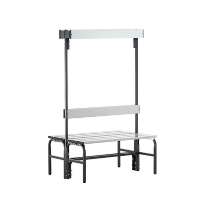 Changing room bench with aluminium slats, HxD 1650 x 725 mm, double sided, length 1015 mm, 6 hooks, charcoal.