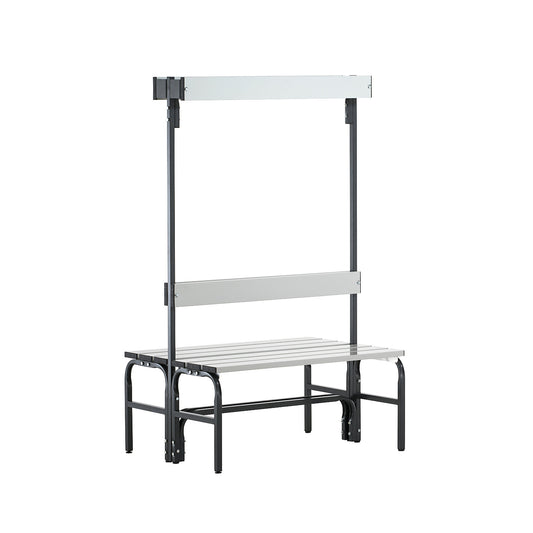Changing room bench with aluminium slats, HxD 1650 x 725 mm, double sided, length 1015 mm, 6 hooks, charcoal.