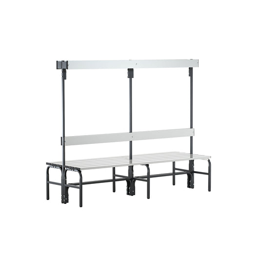 Changing room bench made of stainless steel, HxD 1650 x 725 mm, length 1500 mm, 12 hooks, charcoal.