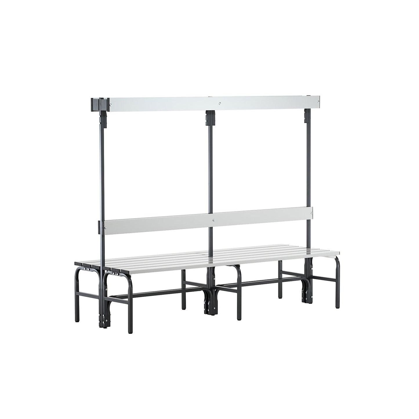 Changing room bench made of stainless steel, HxD 1650 x 725 mm, length 2000 mm, 12 hooks, charcoal.