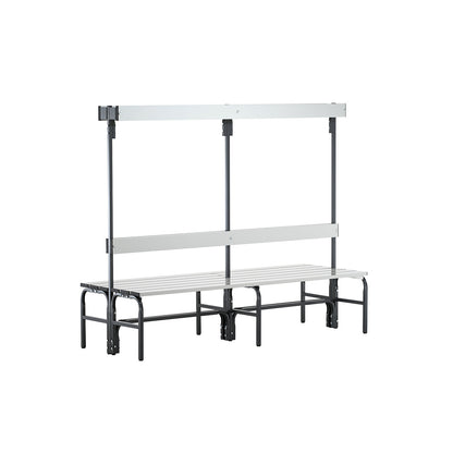 Changing room bench made of stainless steel, HxD 1650 x 725 mm, length 2000 mm, 12 hooks, charcoal.