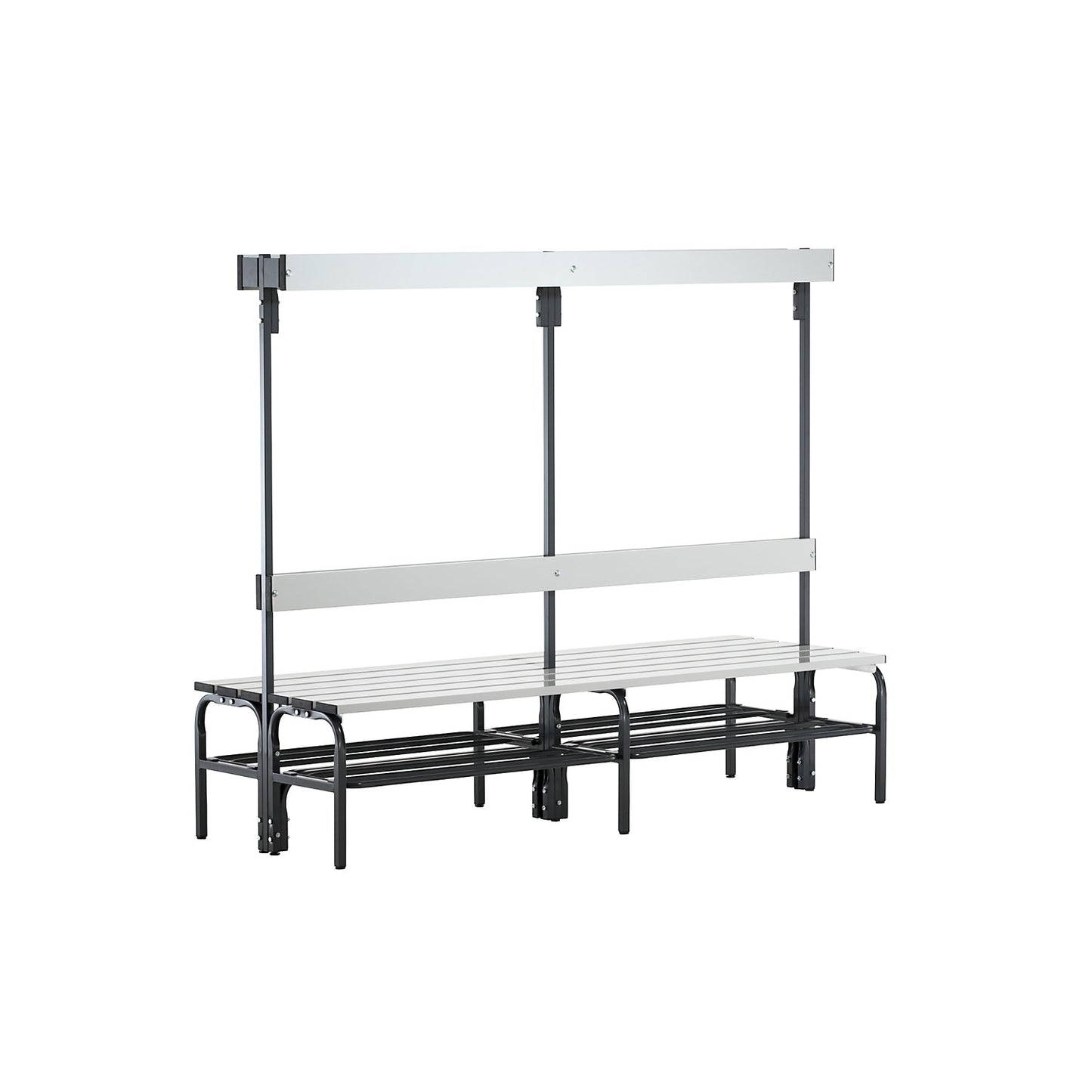 Changing room bench with aluminium slats, HxD 1650 x 725 mm, double sided, length 2000 mm, 12 hooks, charcoal.