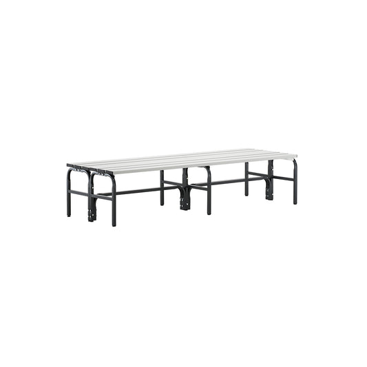 Changing room bench, double sided, aluminium slats, stainless steel frame, length 2000 mm.