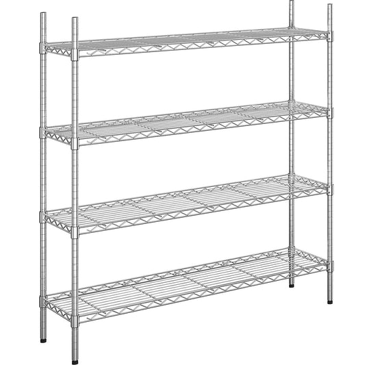 Steel wire mesh shelf unit, chrome plated, 4 shelves, HxWxD 1370 x 1220 x 360 mm.