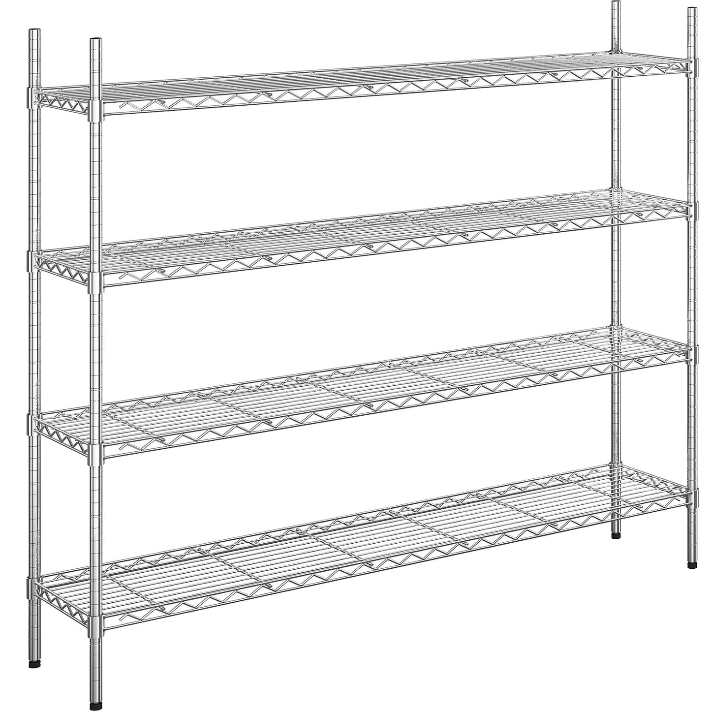 Steel wire mesh shelf unit, chrome plated, max. shelf load 100 kg, WxD 1520 x 360 mm, standard shelf unit, height 1370 mm, 4 shelves.