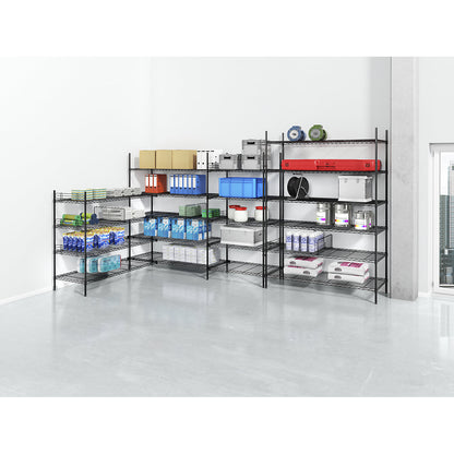 Steel wire mesh shelf unit, black, max. shelf load 250 kg, WxD 910 x 610 mm, extension shelf unit, height 1370 mm, 4 shelves.