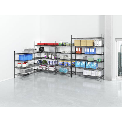 Steel wire mesh shelf unit, black, max. shelf load 100 kg, WxD 910 x 360 mm, standard shelf unit, height 2180 mm, 6 shelves.