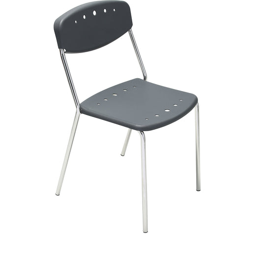 PENNY stacking chair, pack of 4, chrome plated frame, dark grey.