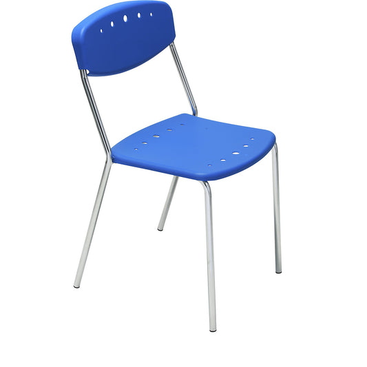 PENNY stacking chair, pack of 4, chrome plated frame, blue.