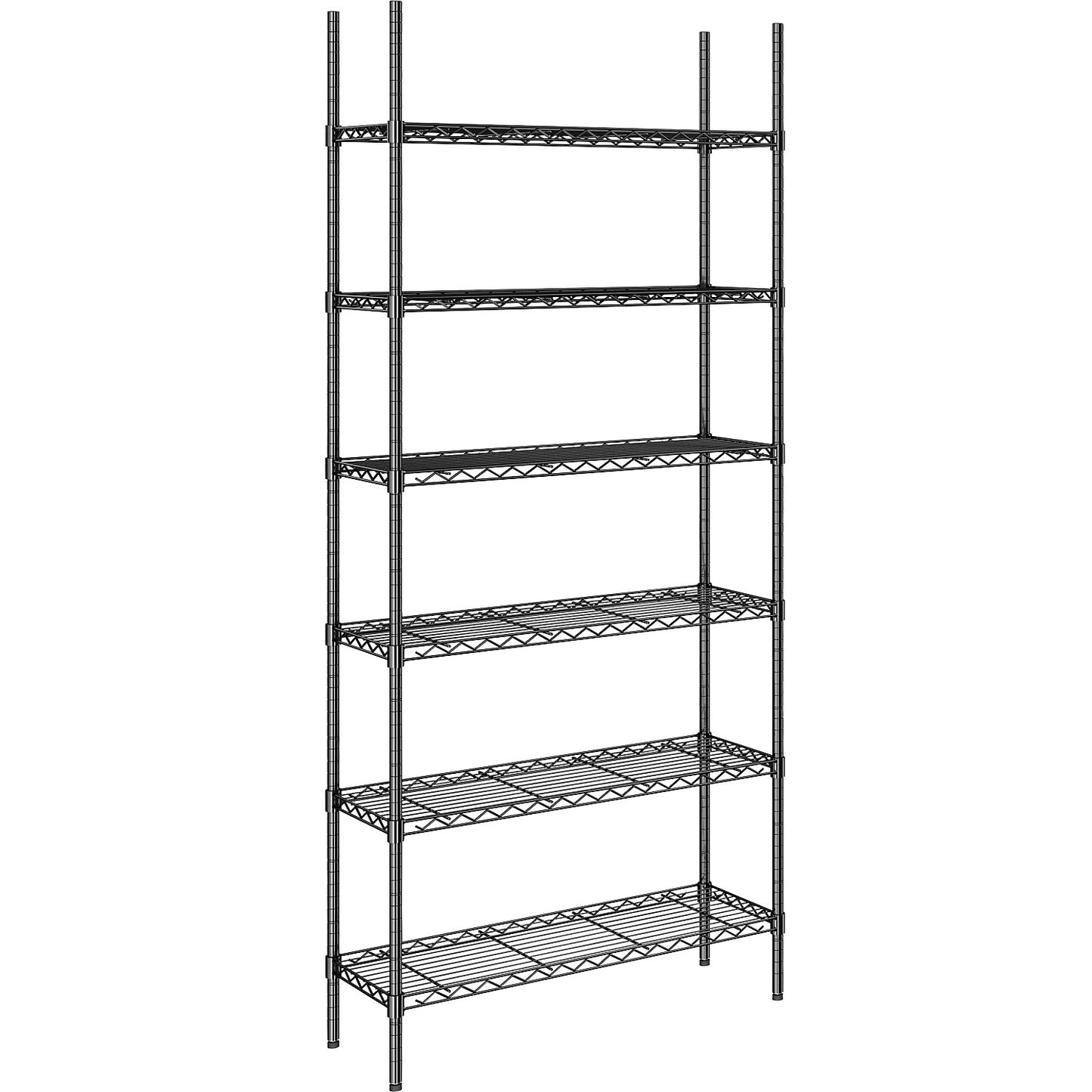 Steel wire mesh shelf unit, black, max. shelf load 100 kg, WxD 910 x 360 mm, standard shelf unit, height 2180 mm, 6 shelves.