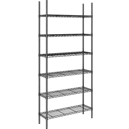 Steel wire mesh shelf unit, black, max. shelf load 100 kg, WxD 910 x 360 mm, standard shelf unit, height 2180 mm, 6 shelves.