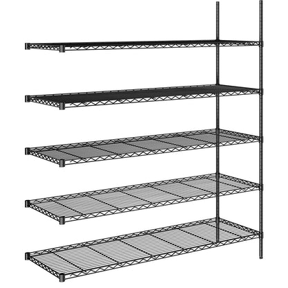 Steel wire mesh shelf unit, black, max. shelf load 100 kg, WxD 1520 x 610 mm, extension shelf unit, height 1880 mm, 5 shelves.