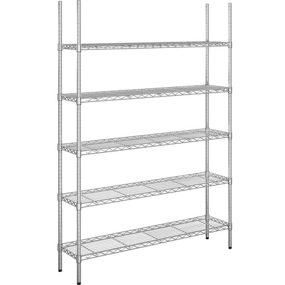Steel wire mesh shelf unit, chrome plated, 5 shelves, HxWxD 1880 x 1220 x 360 mm.