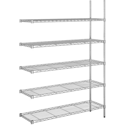 Steel wire mesh shelf unit, chrome plated, max. shelf load 100 kg, WxD 1220 x 460 mm, extension shelf unit, height 1880 mm, 5 shelves.
